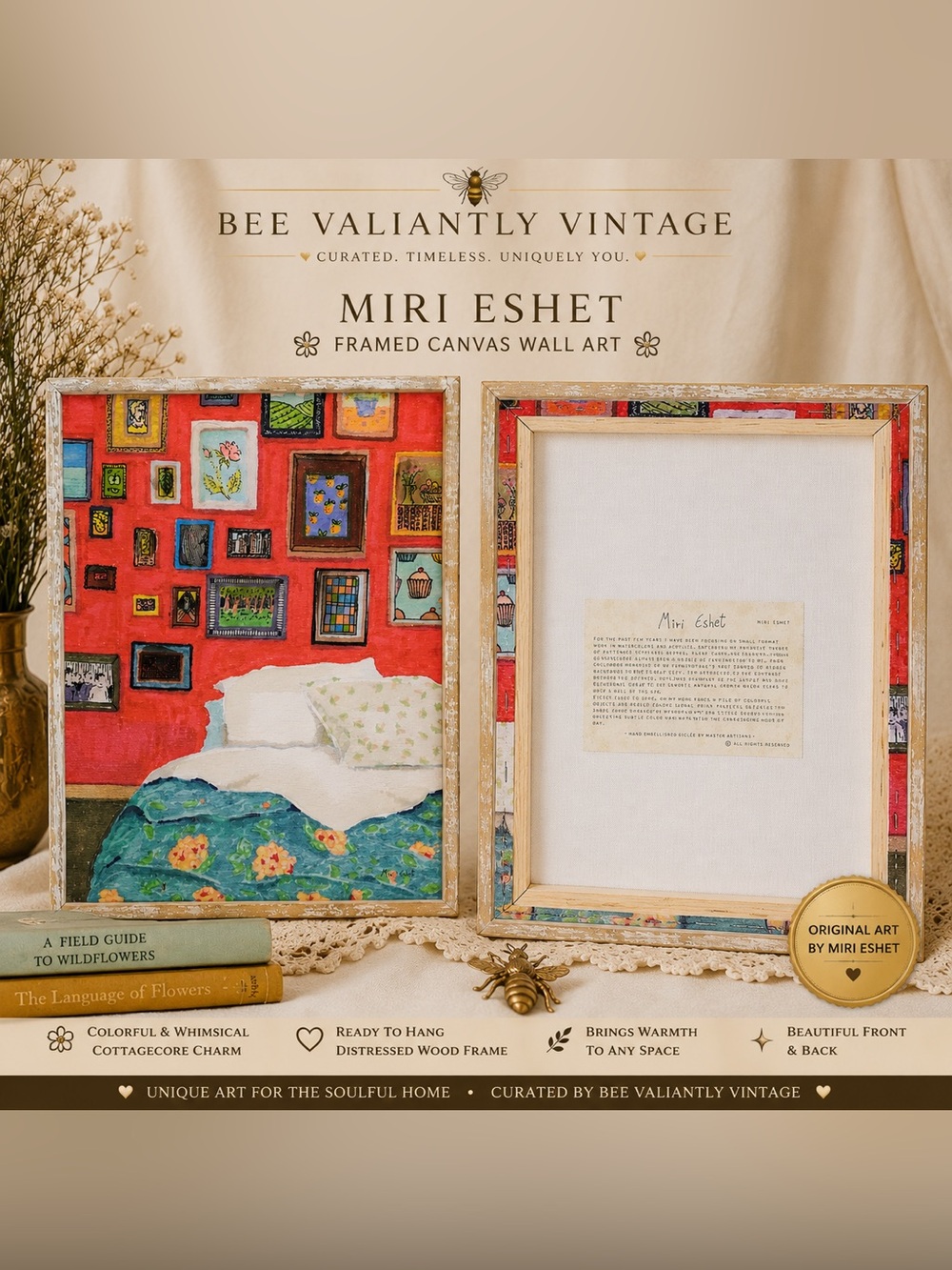 Miri Eshet Framed Canvas Wall Art | Colorful Cottagecore Decor - Picture 1 of 1